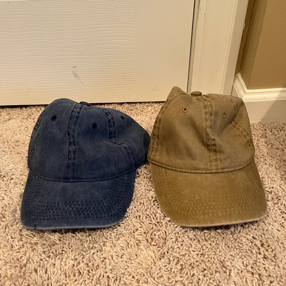 Tan and blue plain hats